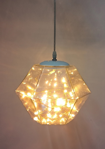 Đèn thả thủy tinh đơn TH251B, đèn led dây thần kinh hình đa giác trắng trong, tích hợp led ánh sáng vàng, KT(mm): 280x180